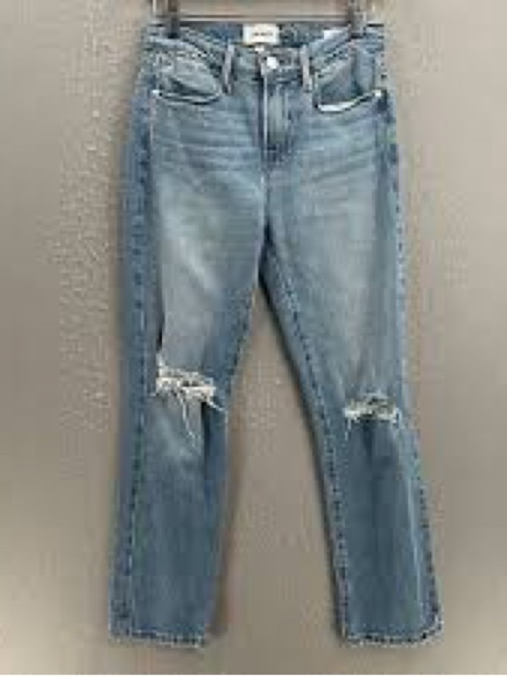 Frame Denim Light Blue Distressed Straight-Leg Jeans